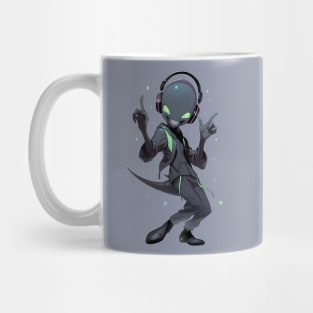 An alien is listening to music in headphones Mug